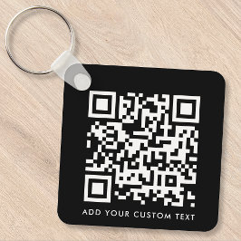 QR-Code | Ihr Text Schwarz Minimalistisch Schlüsselanhänger