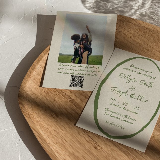 QR Code Illustrierte handgezeichnete Foto Hochzeit Einladung (Von Creator hochgeladen)