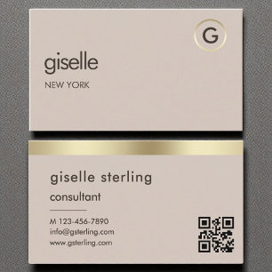 QR Code Imitats Gold Foil Monogram Visitenkarte