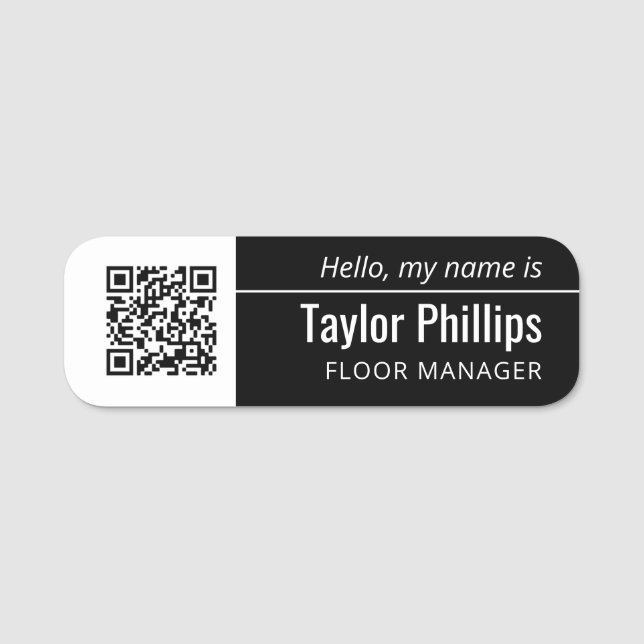 QR-Code in dünner Linie schwarz und weiß Namensschild (Vorderseite)