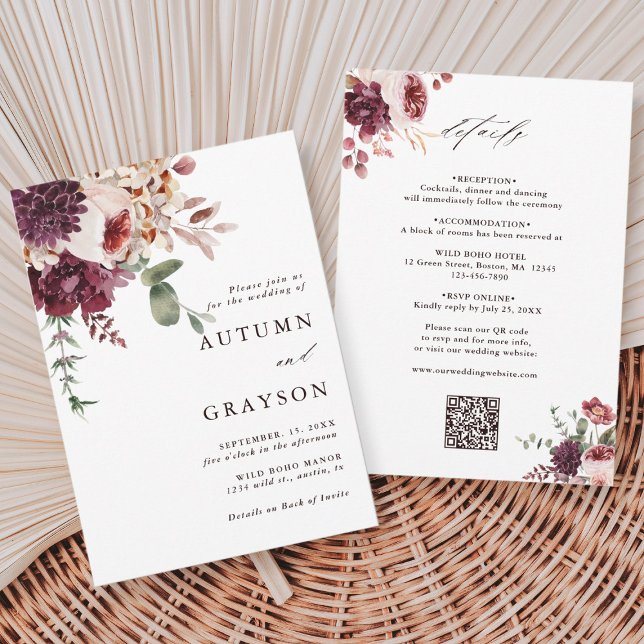 QR-Code in einem Herbst Romance Floral Wedding Einladung (Von Creator hochgeladen)