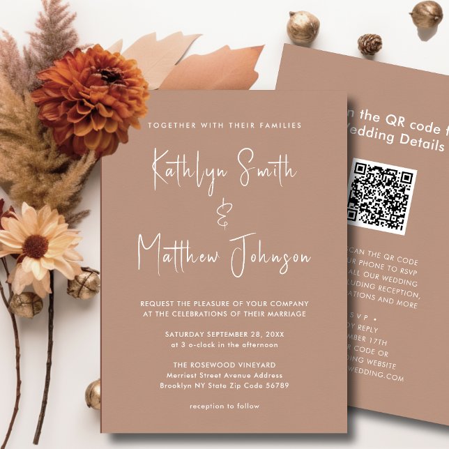 QR-Code in einem modernen Script-Chic-Hochzeit Einladung (Von Creator hochgeladen)