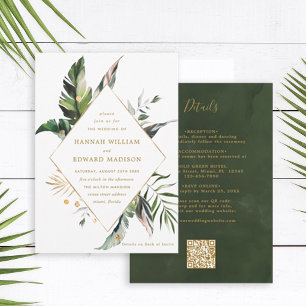 QR-Code in einem tropischen Gold-Hochzeitstil Einladung