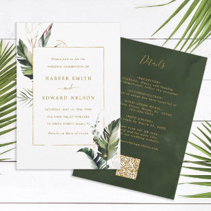 QR-Code in einem tropischen Gold-Hochzeitstil Einladung