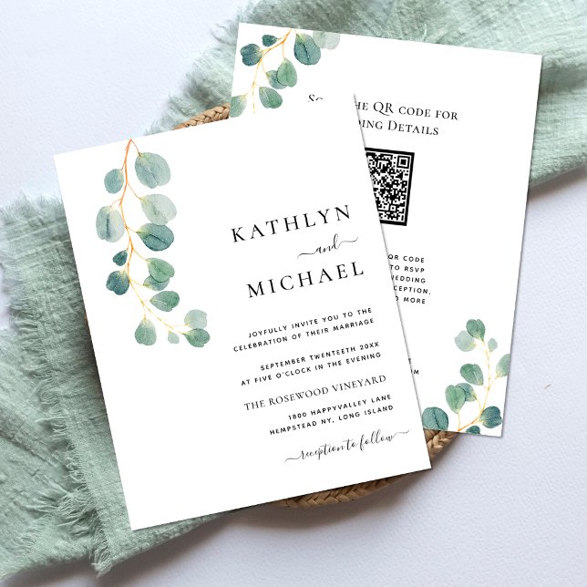 QR-Code in einer Eukalyptus-Grün-Hochzeit Flyer (Von Creator hochgeladen)