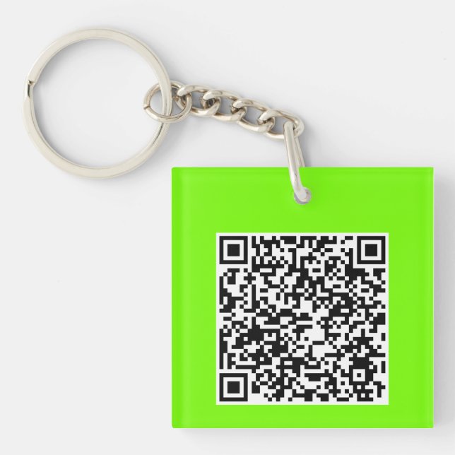 QR-Code in fluoreszierendem Grün Schlüsselanhänger (Vorderseite)