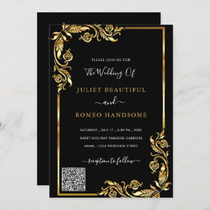 QR Code Info Black Gold Moderne Hochzeitseinladung