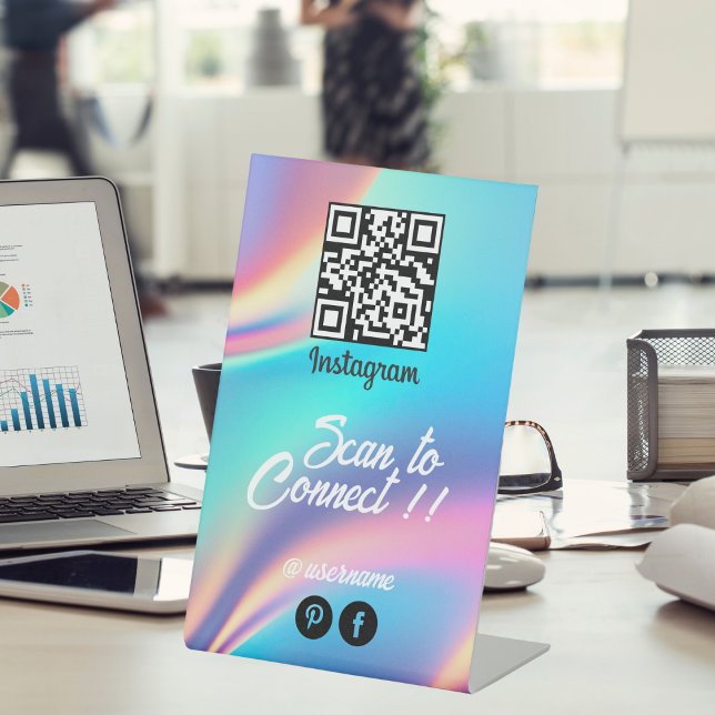 Qr Code Instagramm Sockelschild (Holographic Aesthetician Qr Code Instagram Pedestal Sign)