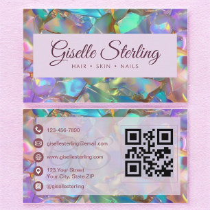 QR Code Iridescent Opal Stone Moderne Visitenkarte