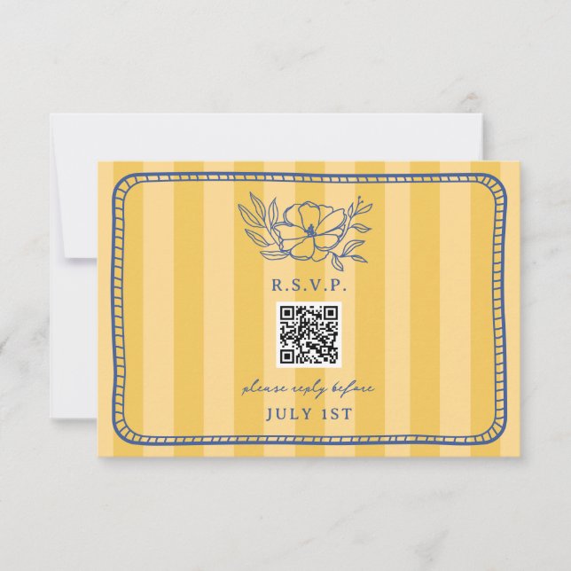 QR Code Jaune Bleu Bleu Mariage Floral QR RSVP (Devant)
