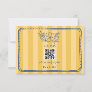 QR Code Jaune Bleu Bleu Mariage Floral QR RSVP