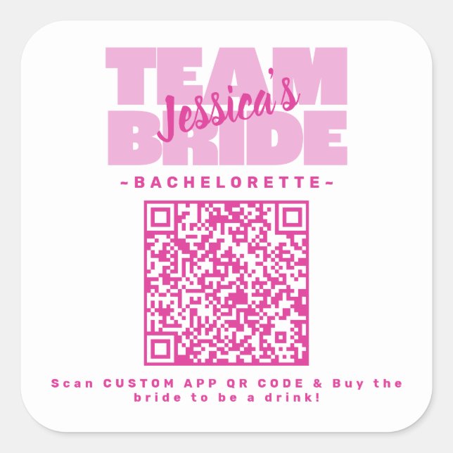 QR Code Junggeselinnen-Abschied Kaufen Drink Team  Quadratischer Aufkleber (Vorderseite)