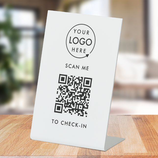QR-Code-Karo | Kontaktlose Firmenlogos Sockelschild (Interactive QR code check-in signage with your business logo.)