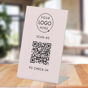 QR-Code-Karo Pink-Firmenlogo - kontaktlos Sockelschild