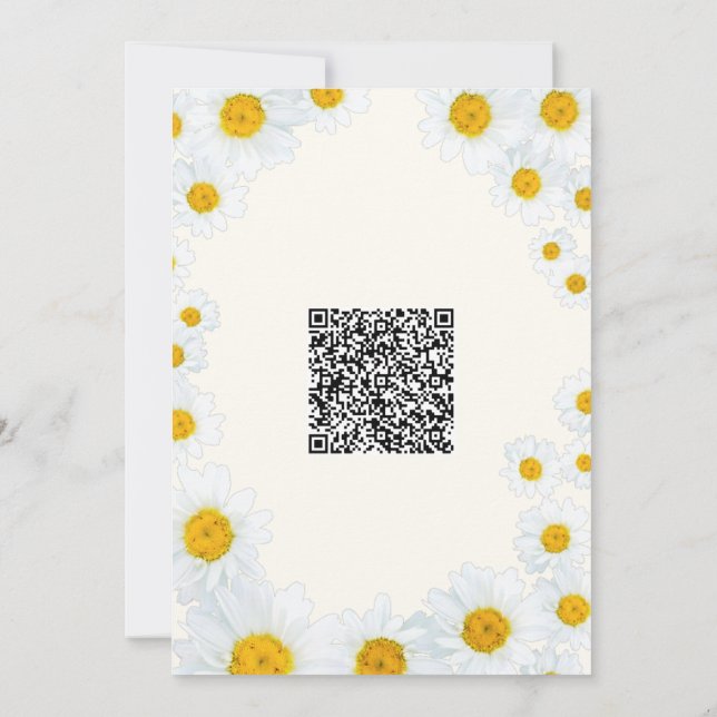QR Code Kinderdusche Einladung mit Daisy-Blume (Rückseite)