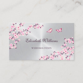 QR-Code | Kirschblüten Rosa Silber Visitenkarte