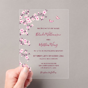 QR-Code   Kirschblüten Rosa Weiße Hochzeit Acryleinladungen
