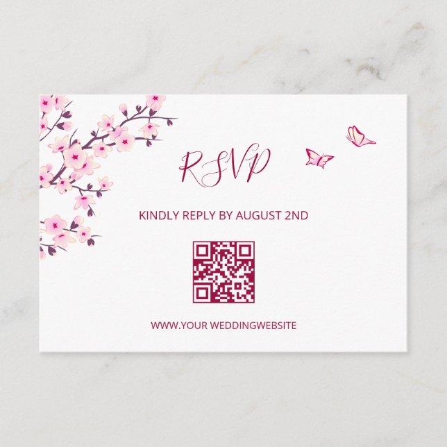 QR-Code | Kirschblüten RSVP Begleitkarte (Vorderseite)