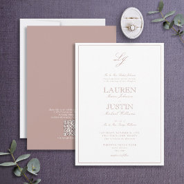 QR Code Klassische Dusty Rose Script Monogram Wedd Einladung