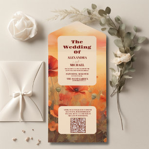 QR-Code Klatschmohn minimalist moderne Hochzeit All In One Einladung