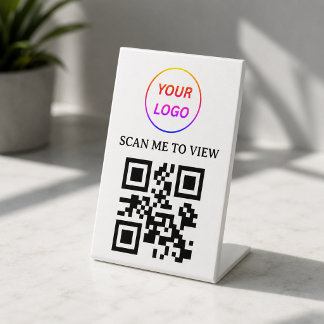 QR-Code Kontakloses Menü-Logo Weiß Minimalistische Sockelschild