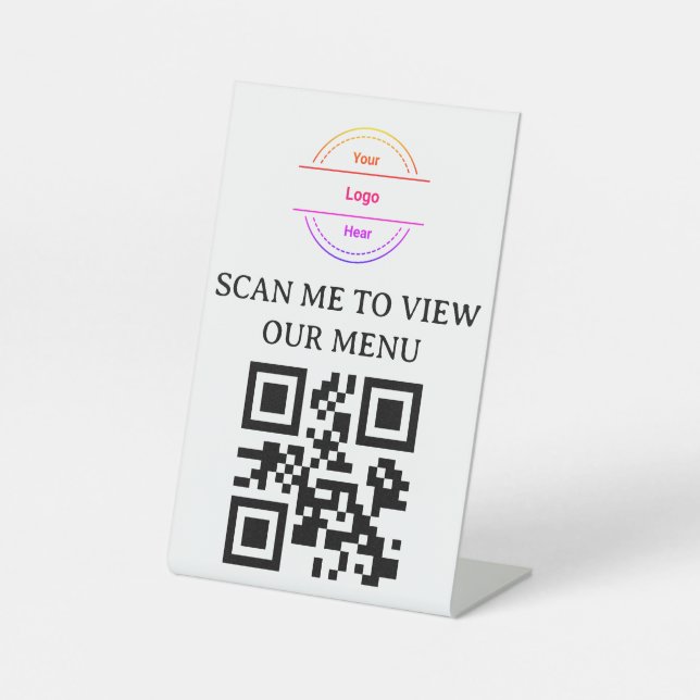QR-Code Kontaktschonendes Menü-Logo Weiß Minimalis Sockelschild (Vorderseite)