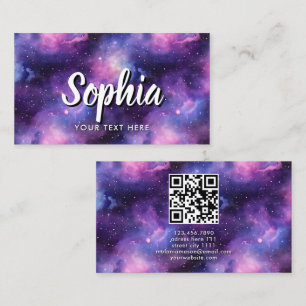 QR-Code Kosmische Galaxie Sterne Lila Nebel Visitenkarte