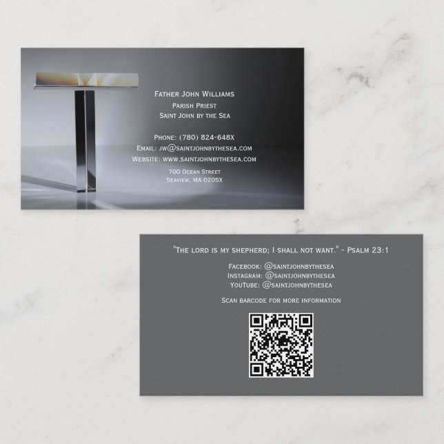 Qr-Code Kreuz Elegante Geistliche Visitenkarte (Vorne/Hinten)
