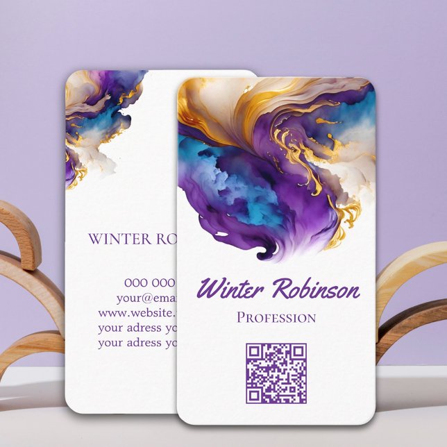 QR-Code künstlerischer Alkoholikasink-Agat Visitenkarte (Abstract watercolor ink QR Code Business Card)