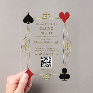 QR Code Las Vegas Casino Night Abschluss Acryleinladungen