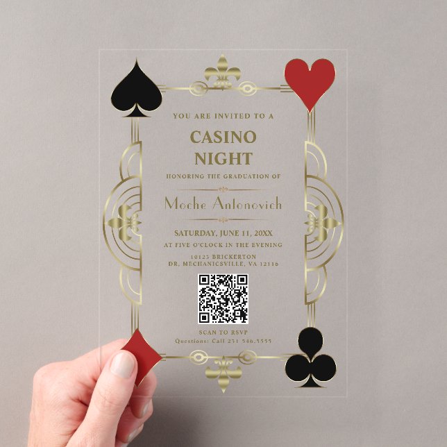 QR Code Las Vegas Casino Night Abschluss Acryleinladungen (Insitu (Handheld))