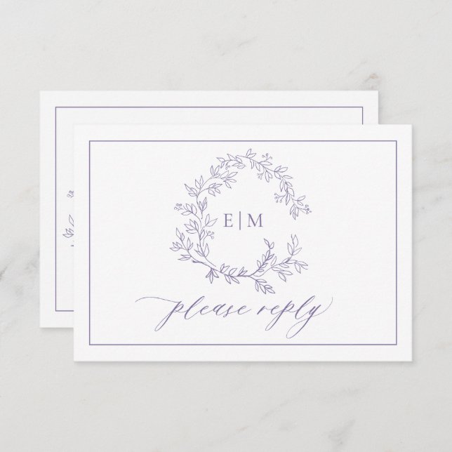QR Code Lavender Leafy Wappen Monogram Wedding RSVP Karte (Vorne/Hinten)