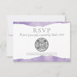 QR Code Lavender Watercolor Wedding RSVP Karte