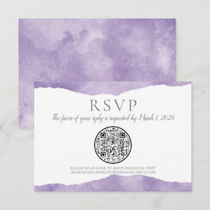 QR Code Lavender Watercolor Wedding RSVP Karte
