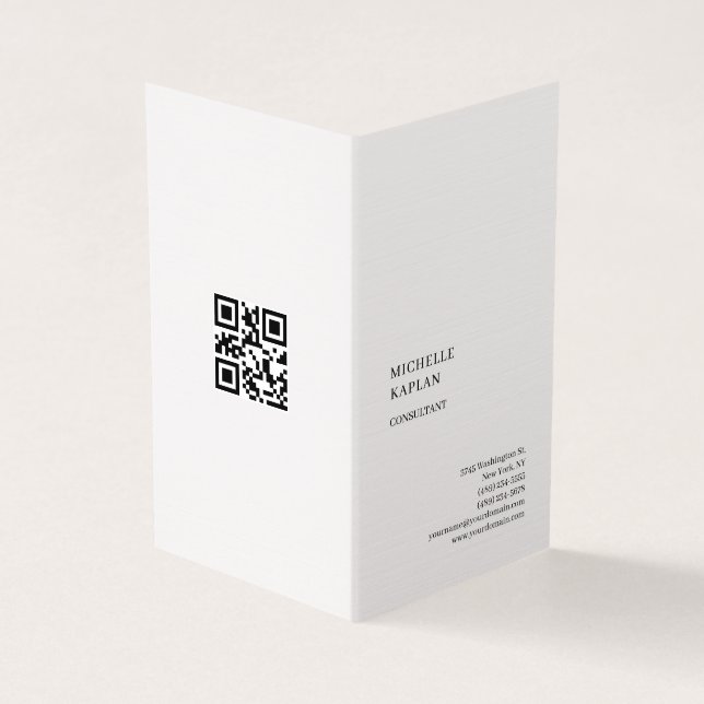 QR-Code Leinen Modern Professionell Exklusiv Visitenkarten (Vorderseite)