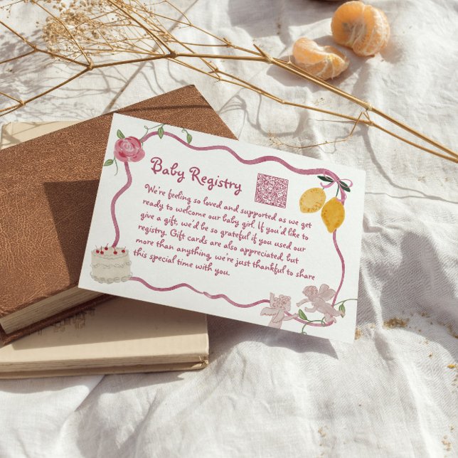 QR Code Lemon Baby Girl Registry Begleitkarte (Lemon Baby Registry Note with QR Code)