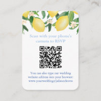 QR Code Lemons Blue and White Citrus Wedding RSVP