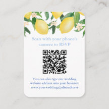 QR Code Lemons Blue and White Citrus Wedding RSVP