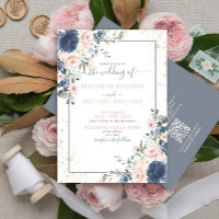 QR Code Light Dusty Blue Blush Pink Gold Floral