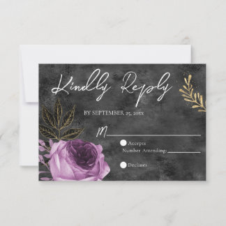 QR Code Lila und Black Floral Wedding RSVP Card Karte