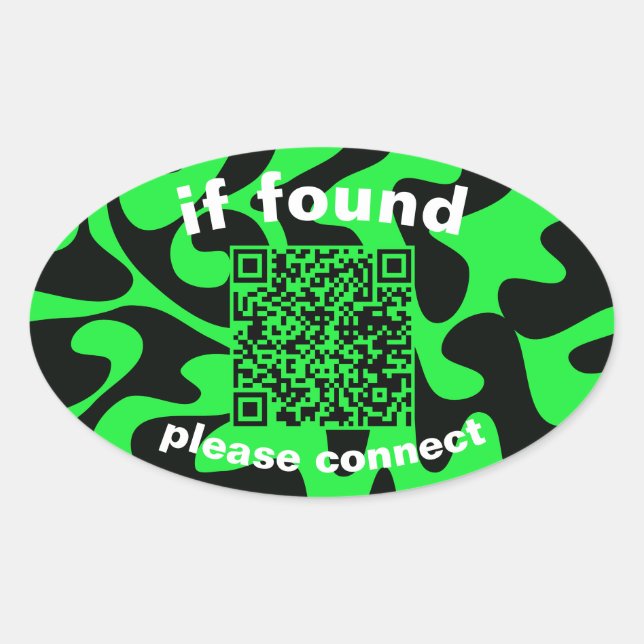 QR Code lime green cute lost found Ovaler Aufkleber (Vorderseite)