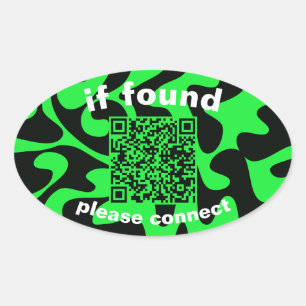 QR-Code limettengrün süß verloren gefunden Ovaler Aufkleber