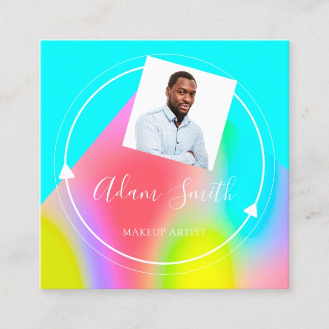 QR-Code-Logo Benutzerdefiniertes Foto Makeup Blau Quadratische Visitenkarte (Vorderseite)