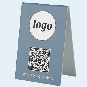 QR-Code-Logo-Business-Scan für Menü blau Tischaufsteller