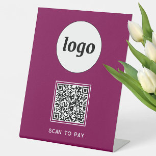 QR-Code Logo Business Scan zu bezahlen Magenta Pin Sockelschild