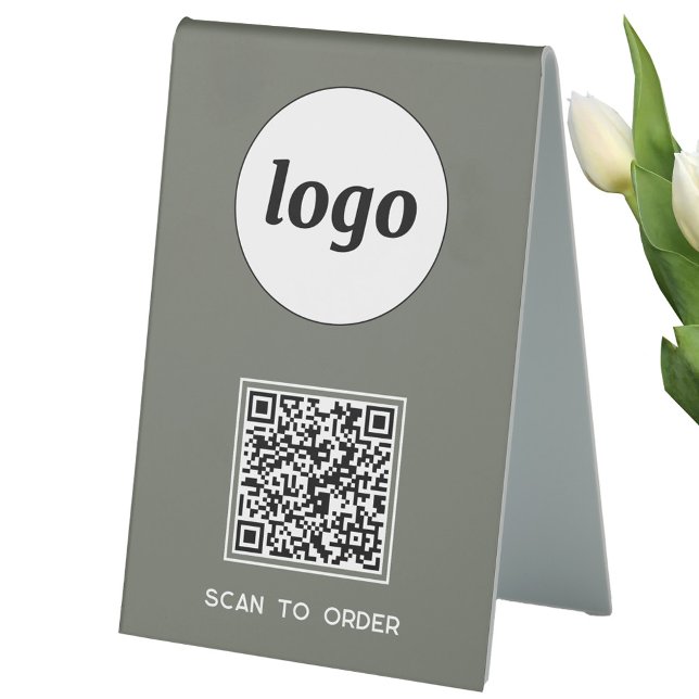QR-Code-Logo-Business-Scan zur Bestellung von Grün Tischaufsteller (Logo QR code Scan to Order table tent sign for cafe bar restaurant shop store stall business)