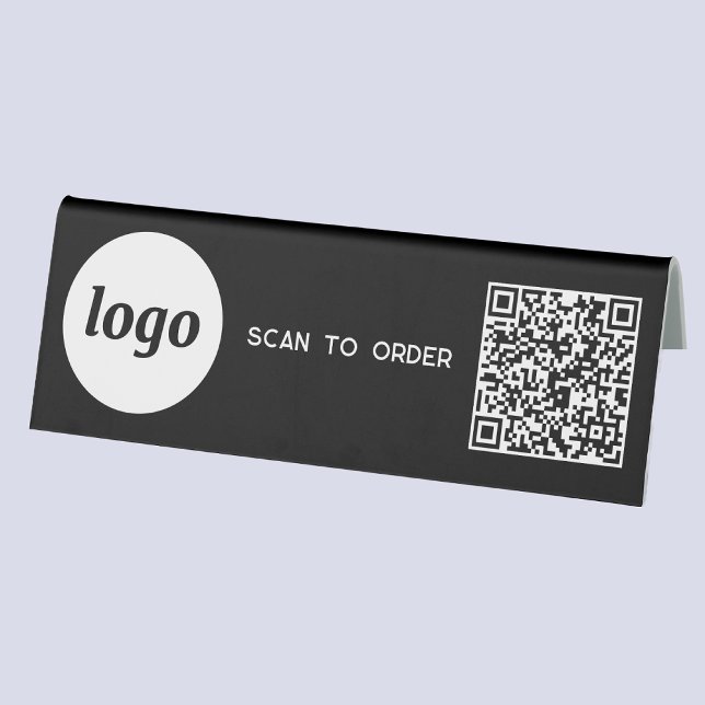 QR-Code-Logo-Business-Scan zur Bestellung von Schw Tischaufsteller (Logo QR code Scan to Order table tent sign for cafe bar restaurant shop store stall business)
