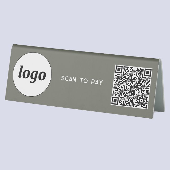 QR-Code-Logo-Business-Scan zur Bezahlung des Gehal Tischaufsteller (Simple logo QR code sage green scan to pay business branding tabletop sign for cafe restaurant store)