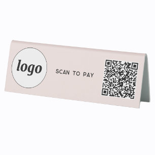 QR-Code-Logo-Business-Scan zur Zahlung von Rosa Tischaufsteller
