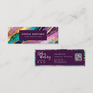 QR-Code & Logo Elegant Regenbogen-Achat Gold-Glitt Mini Visitenkarte